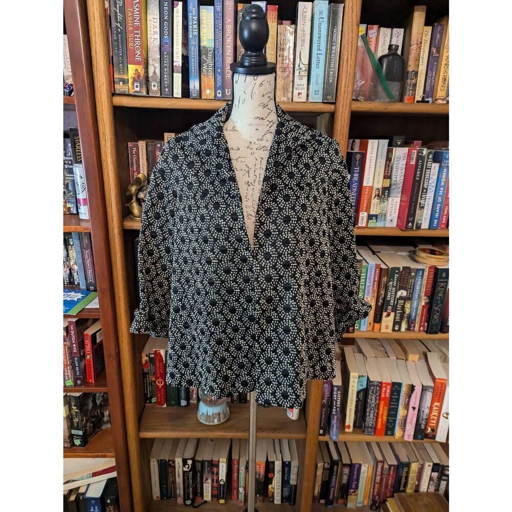 Lafayette 148 Blazer Lined Cardigan Jacket 3/4 Sleeve Black White Floral Size 8